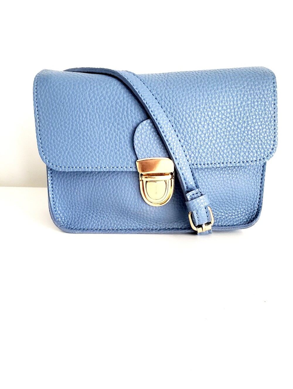 Miniso Blue Mini Crossbody Bag with Gold Clasp